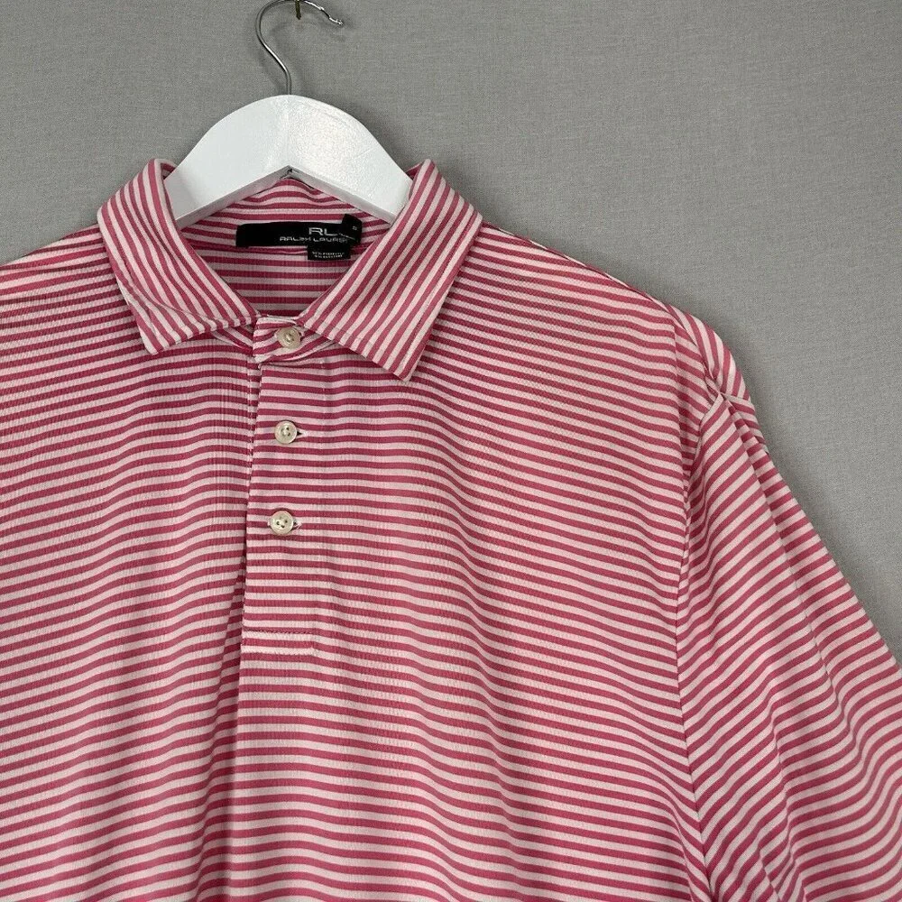 RLX Ralph Lauren Mens Polo Extra Large Pink Striped Golf Performance Classic Fit